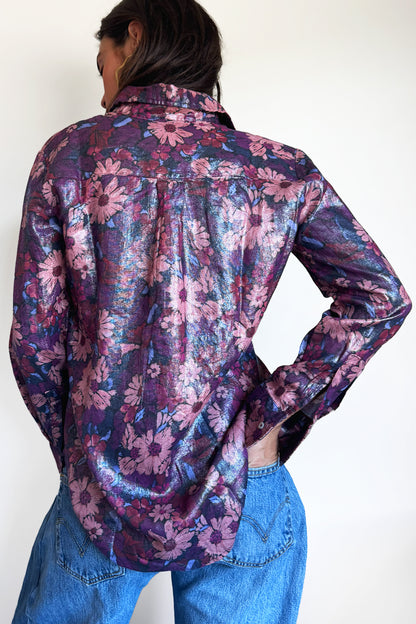 Lanhtropy San Marino Metallic Linen Shirt in Gerbera Print