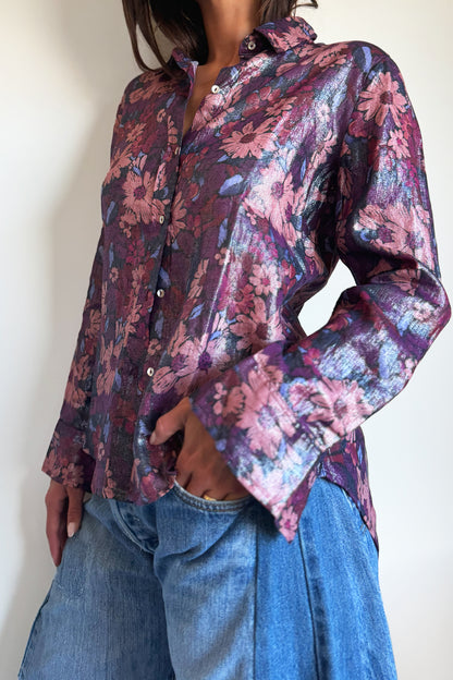 Lanhtropy San Marino Metallic Linen Shirt in Gerbera Print