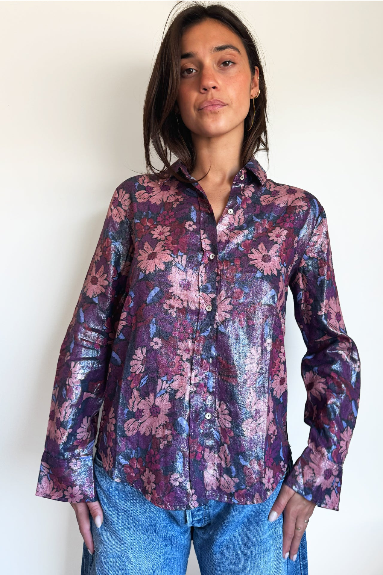 Lanhtropy San Marino Metallic Linen Shirt in Gerbera Print