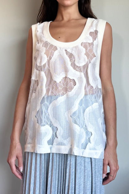 Esthe Oversized Sheer Lace Vest in Off White