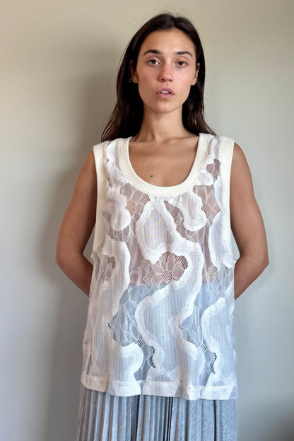 Esthe Oversized Sheer Lace Vest in Off White