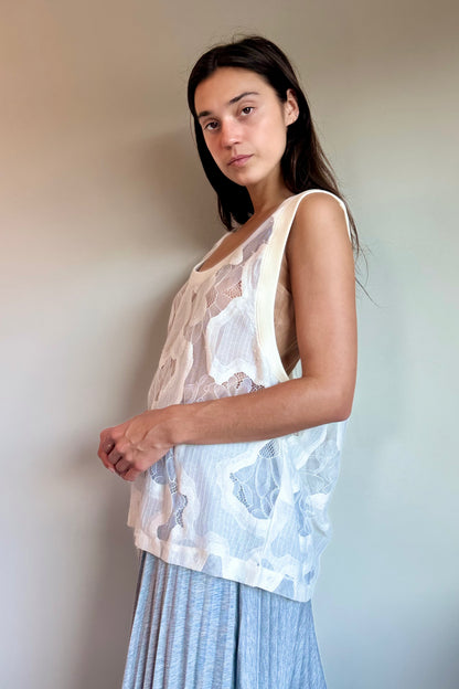 Esthe Oversized Sheer Lace Vest in Off White
