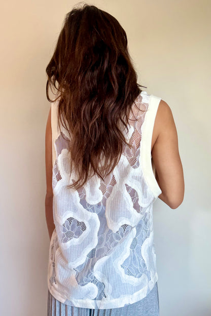 Esthe Oversized Sheer Lace Vest in Off White