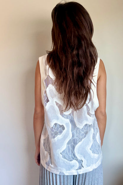 Esthe Oversized Sheer Lace Vest in Off White