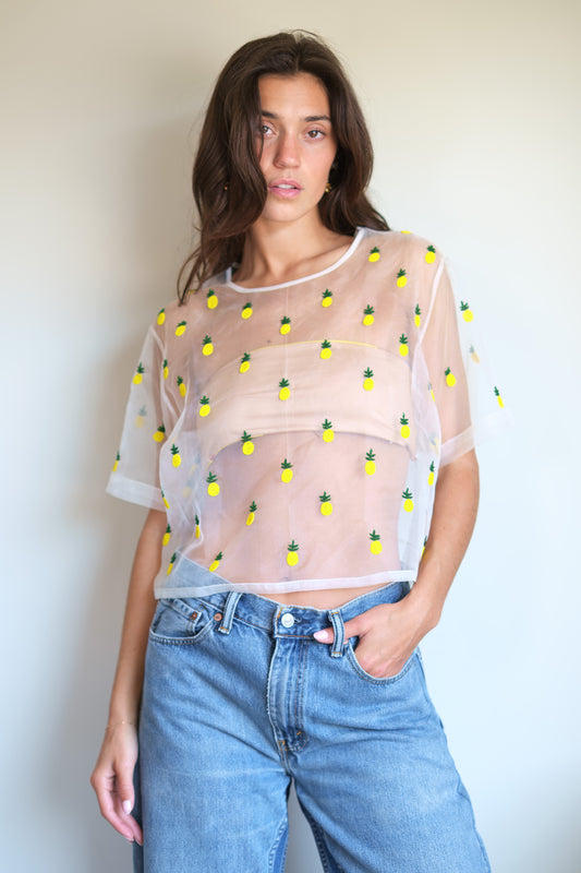 Olivia Dar Beaded Organza Top - Pineapple