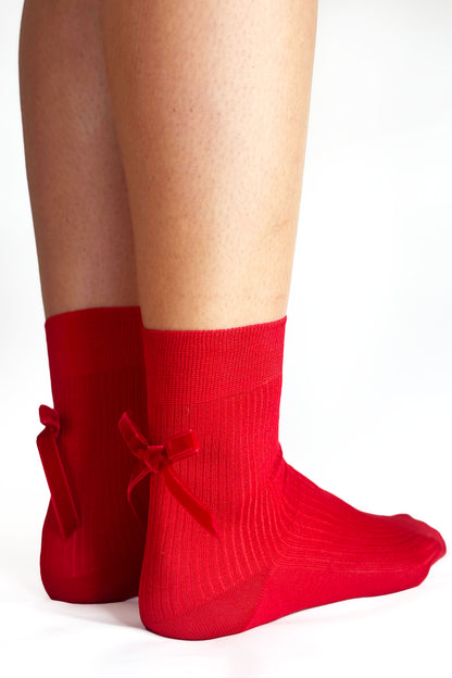Maria La Rosa-Ribbed Velvet Bow Socks