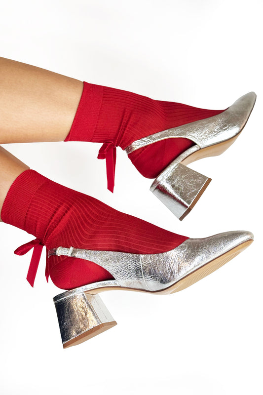 Maria La Rosa-Ribbed Velvet Bow Socks