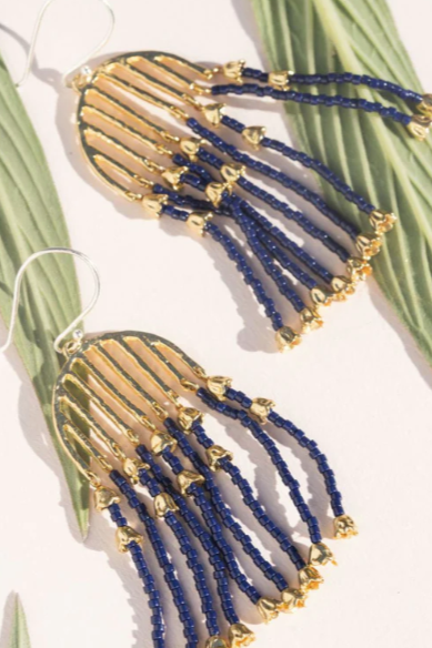 Satomi Studio Perennial Chandelier Earrings in Navy