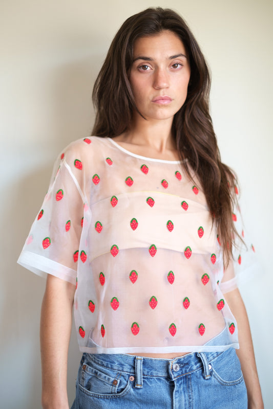 Olivia Dar Beaded Organza Top - Strawberry