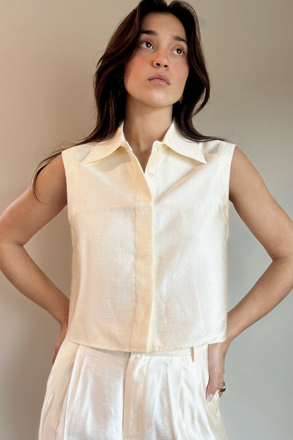 Lanhtropy Mumbai Taffeta Top- Off White