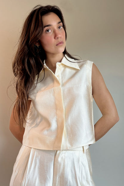 Lanhtropy Mumbai Taffeta Top- Off White