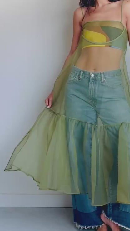 Esthe Cut-Out Organza Dress in Green